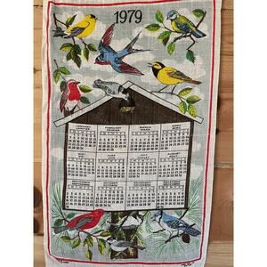 Vintage Linen Tea Towel/Wall Hanger. Canada. Bird house Birds. 1979 Calendar